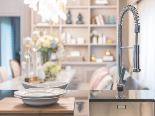 Kitchen pantry with dining room